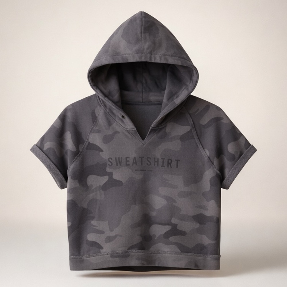 Abercrombie & Fitch EUC YPB NeoKNIT Camo Cropped Hoodie Size L Short Sleeve
